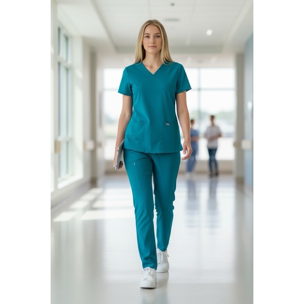 FIGS Technical Collection Women's Scrub Top Teal Size Large V-Neck